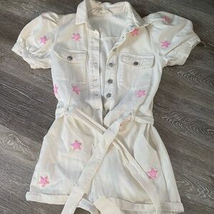 Peach Love California white & pink sequin star puff sleeve romper